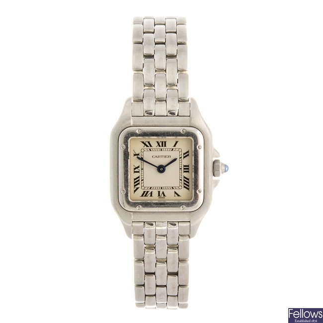 (902008938)  A stainless steel quartz Cartier Santos bracelet watch.