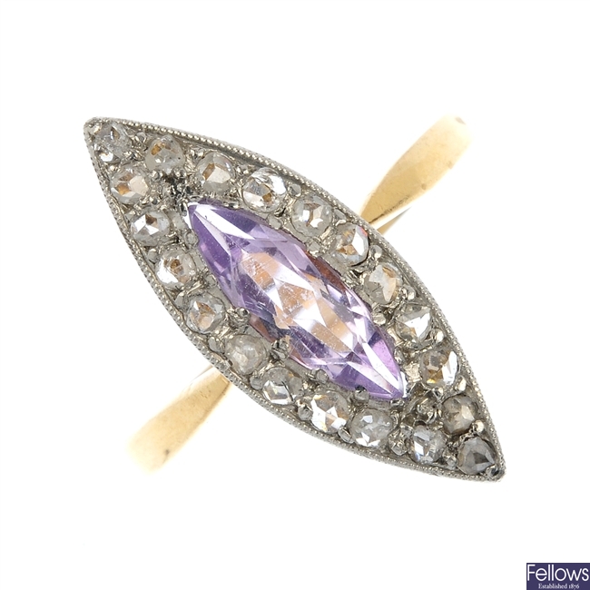 An amethyst and diamond ring.