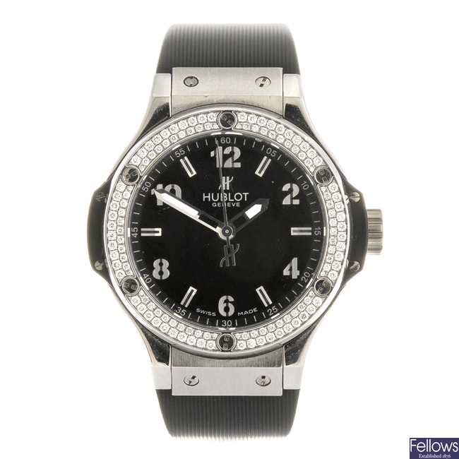A bi-material quartz lady's Hublot Big Bang Steel Diamonds wrist watch.