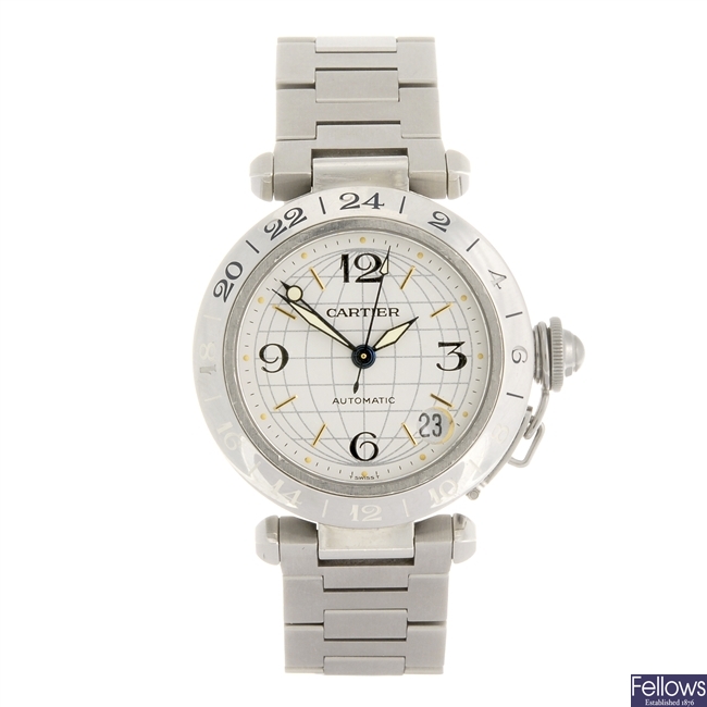 (0168271) A stainless steel automatic Cartier Pasha de Cartier GMT bracelet watch.
