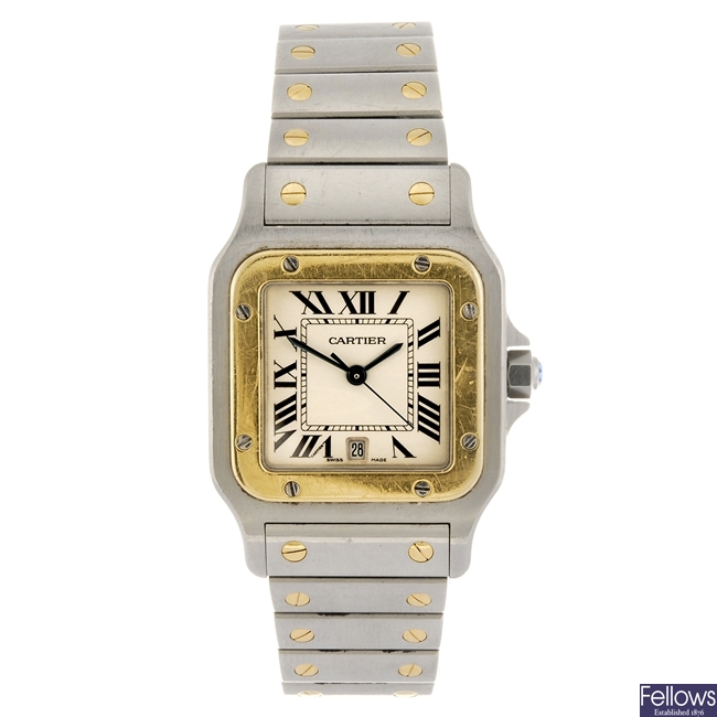 (809035206) A bi-metal quartz Cartier Santos bracelet watch.