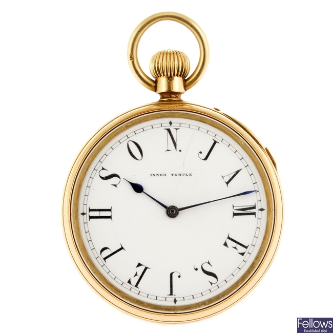 An 18ct gold key wind open face minute repeater pocket watch by Bracebridges.