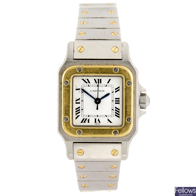 (133373) A bi-metal automatic Cartier Santos bracelet watch.