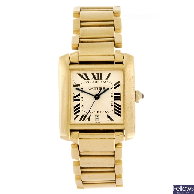 (121085622) An 18k gold automatic Cartier Tank Francaise bracelet watch.