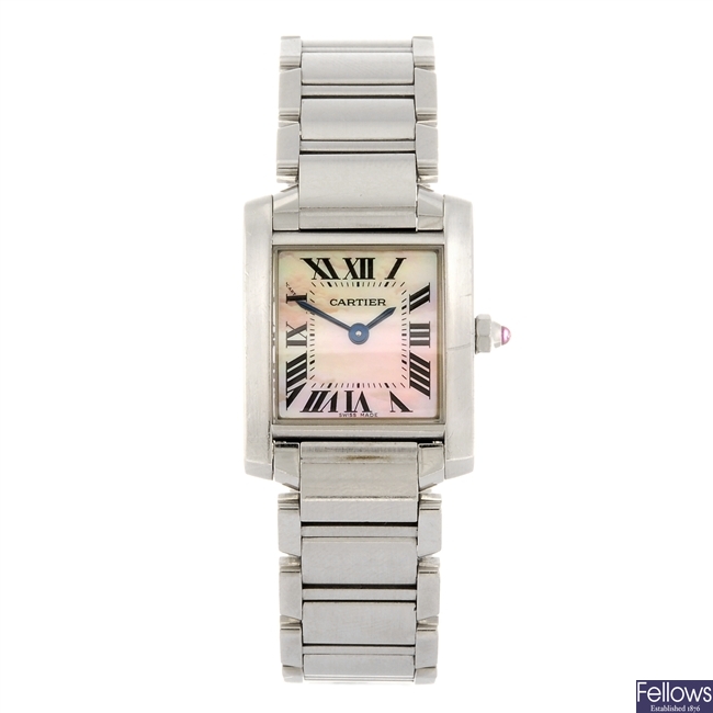 (945002893) A stainless steel quartz Cartier Tank Francaise bracelet watch.