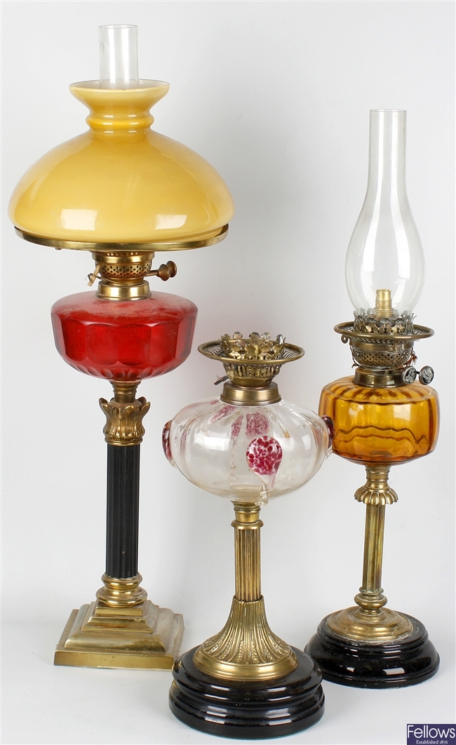 Five late 19th century oil lamps