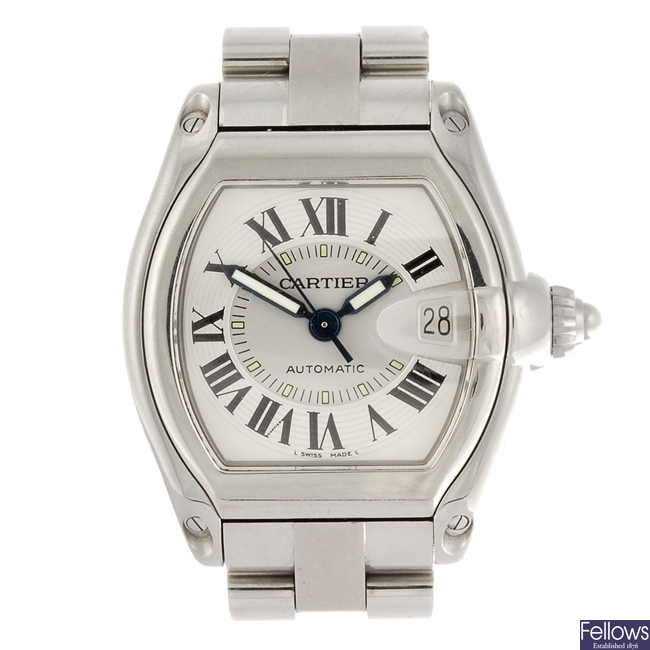 (133103533) A stainless steel automatic Cartier Roadster bracelet watch.