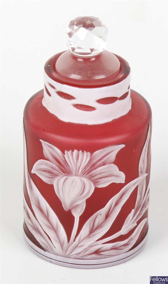 A cameo glass scent bottle attributed to Webb of Stourbridge