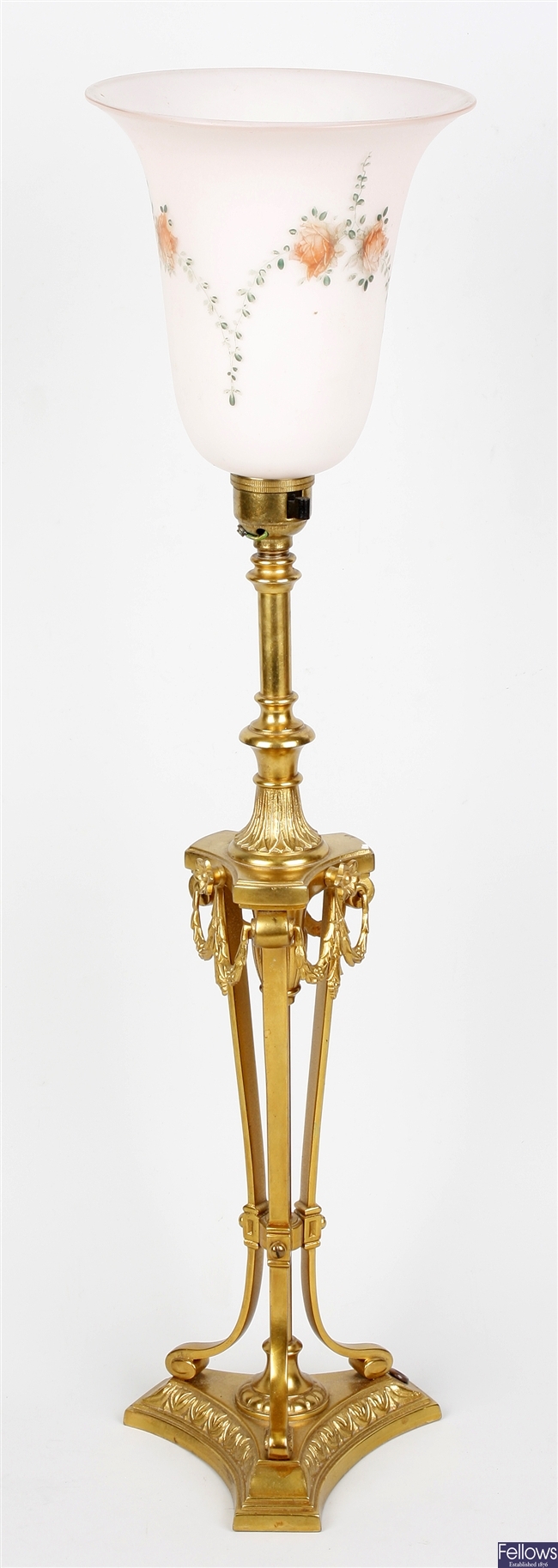 An early 20th century ormolu table lamp