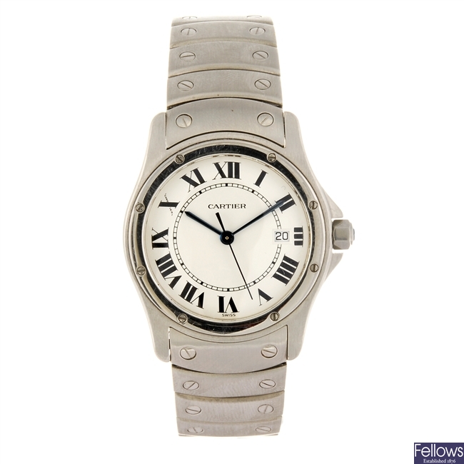 A stainless steel quartz Cartier Santos Ronde bracelet watch.
