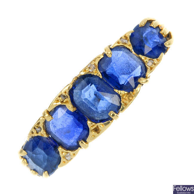An 18ct gold sapphire five-stone ring.