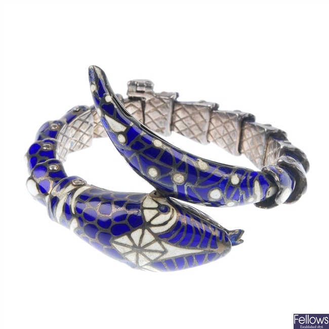 An Italian enamel articulated snake bracelet.