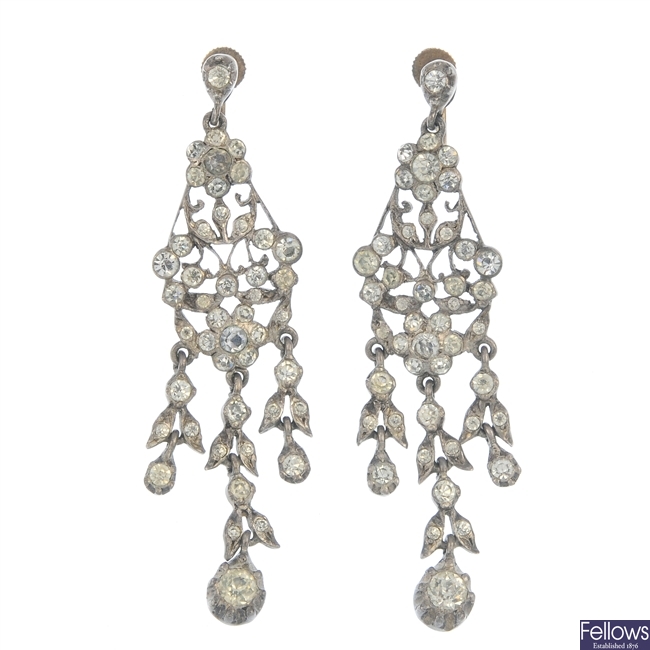 A pair of early 20th century paste ear pendants.
