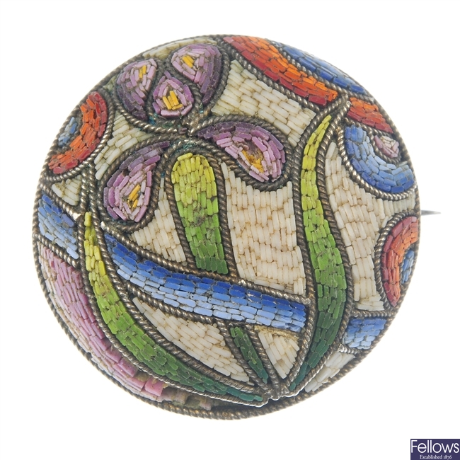 A mid 20th century silver micro mosaic brooch.