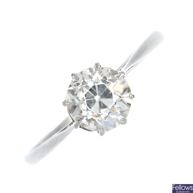 An early 20th century platinum diamond single-stone ring.