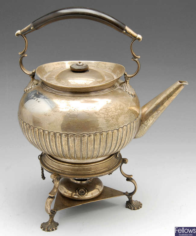 A Victorian silver spirit kettle.
