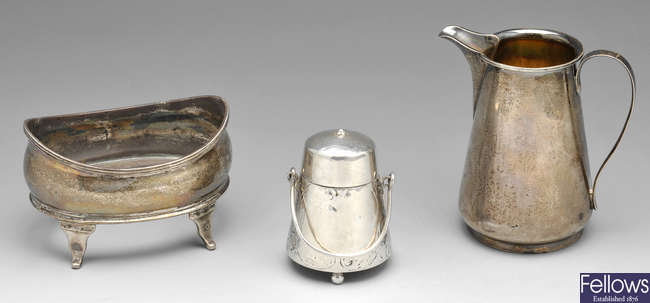 A late Victorian silver cream jug, etc.
