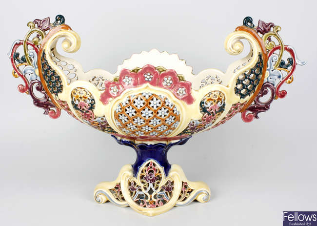 A large Hungarian Zsolnay (Pecs) pedestal bowl