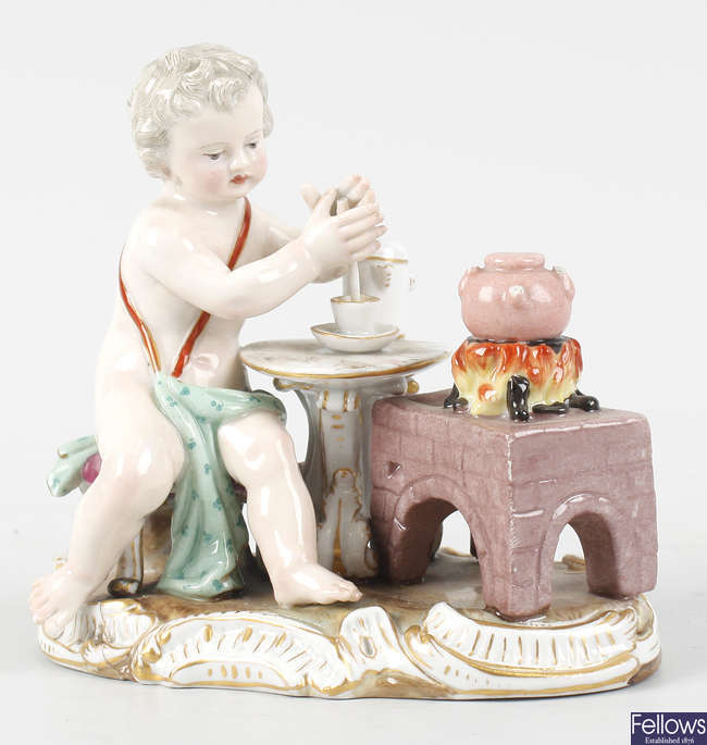 A late 19th century Meissen porcelain figure of Cupid