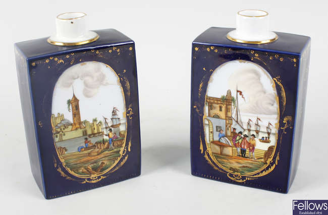 A pair of Vienna-style porcelain tea caddies