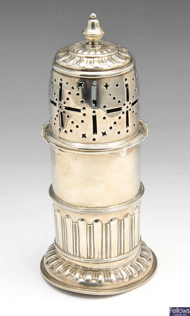 A Victorian large silver lighthouse caster.