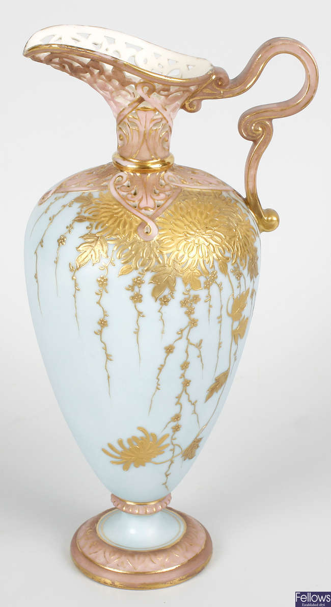 A Grainger Worcester porcelain reticulated ewer