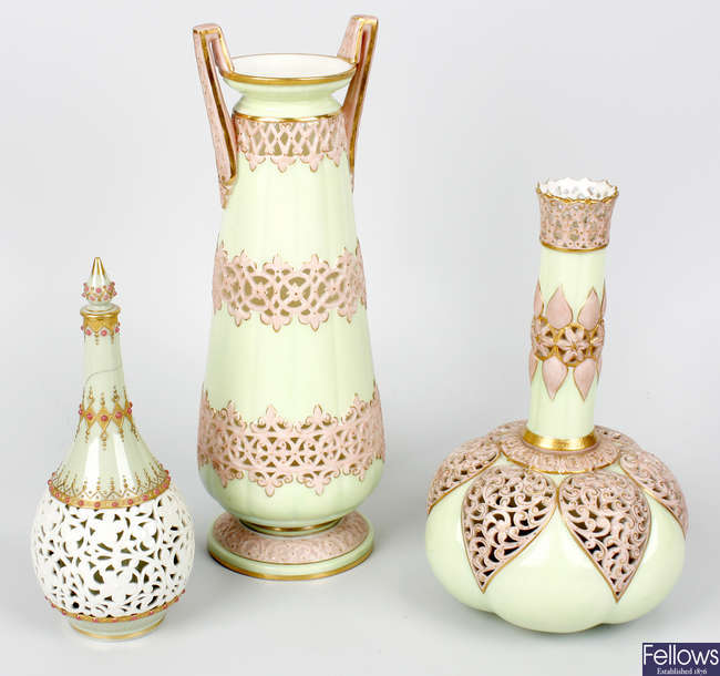 A small group of late Victorian Grainger Worcester porcelain