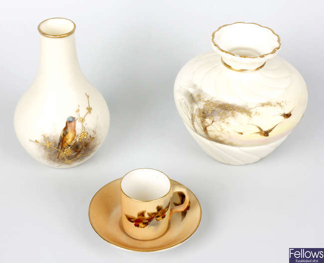 A small group of Grainger Worcester bird-painted porcelain