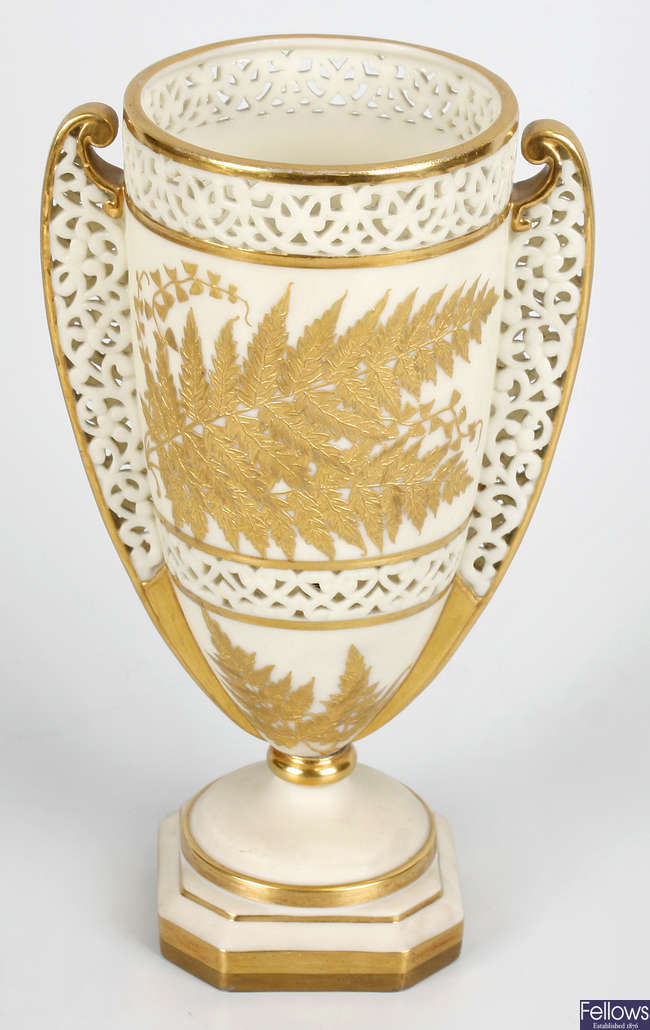 A Grainger Worcester porcelain reticulated vase