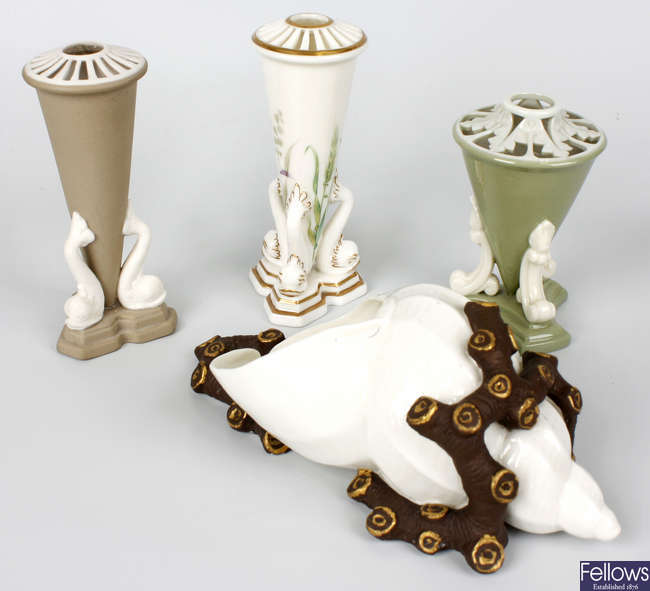 A group of Grainger Worcester porcelain wall pockets and vases