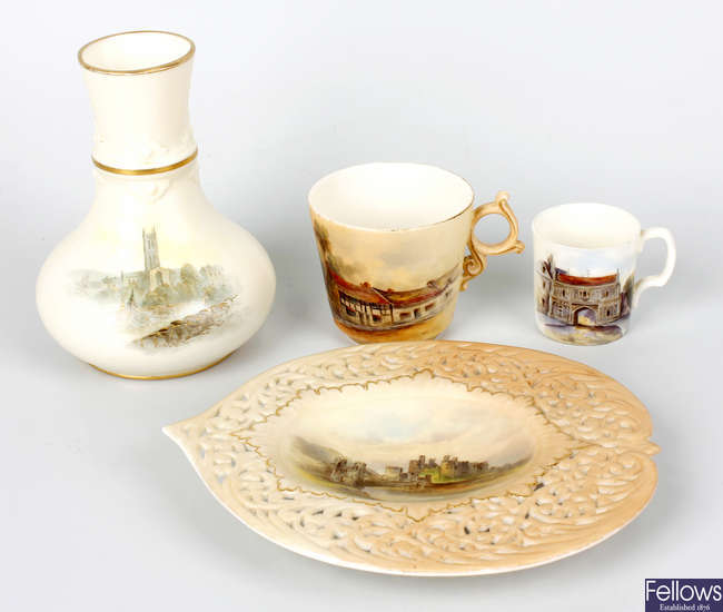 Four items of Grainger Worcester painted porcelain