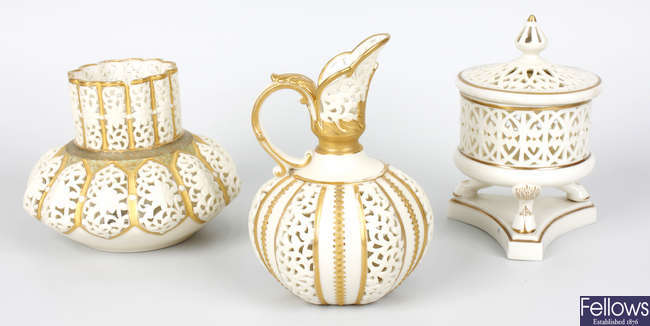 Four items of Grainger Worcester reticulated porcelain