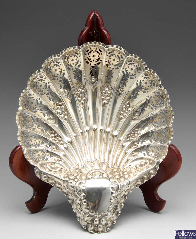 A late Victorian silver shell dish.