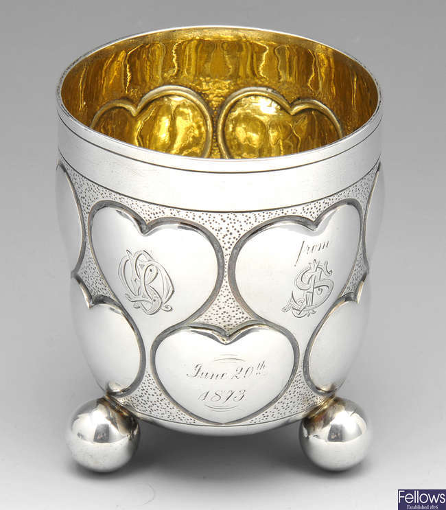 A Victorian silver marriage beaker.