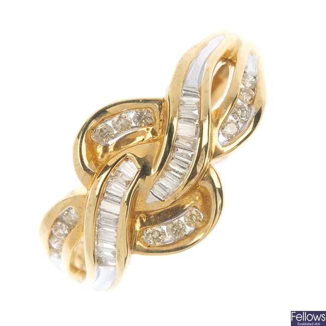 A 9ct gold diamond knot ring.