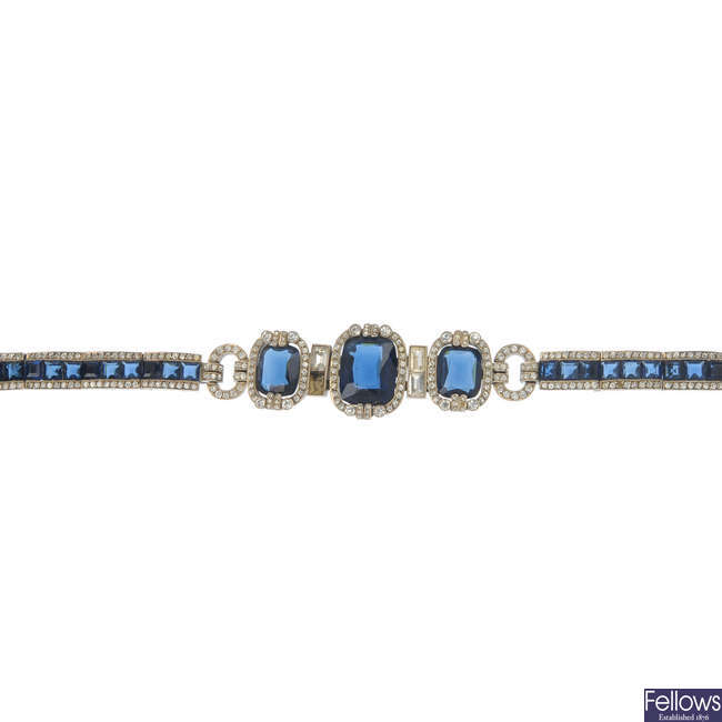 An early 20th century paste bracelet with choker attachment.
