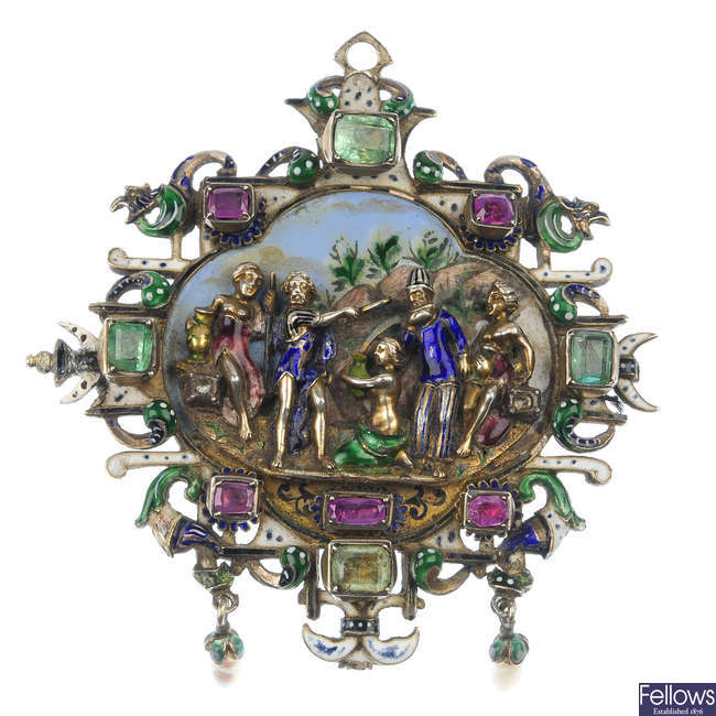 A late 19th century Austro-Hungarian enamel and gem-set locket.