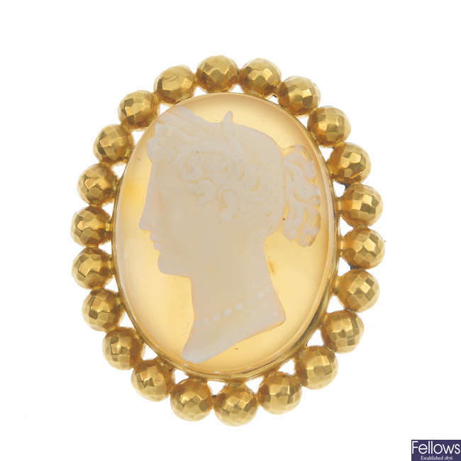 A late 19th century hardstone cameo brooch.