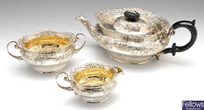 A late Victorian silver tea set.