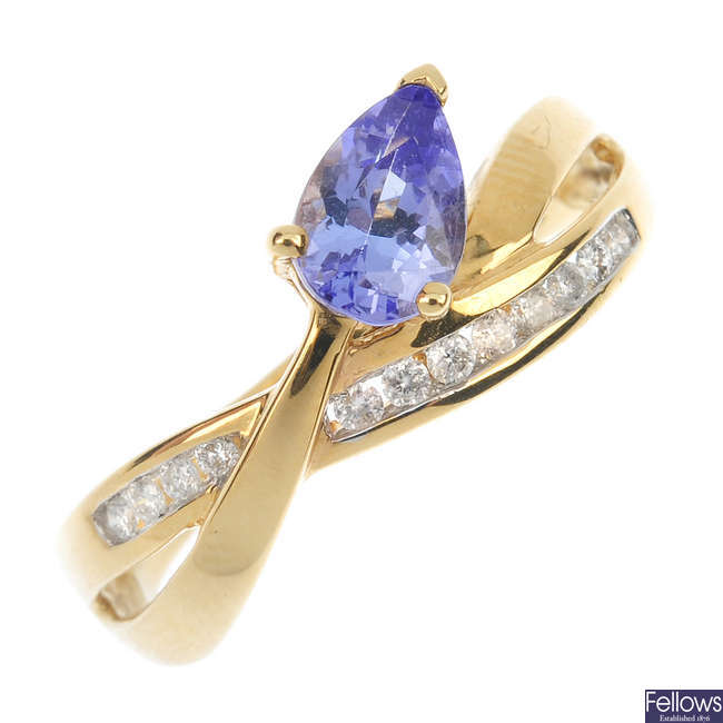 A 18ct gold tanzanite and diamond dress ring.