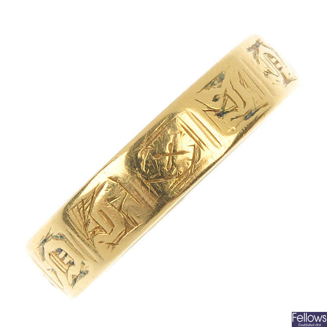 A mid Victorian 18ct gold mourning ring.