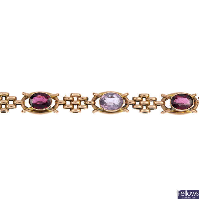 An early 20th century 9ct gold gem-set bracelet.