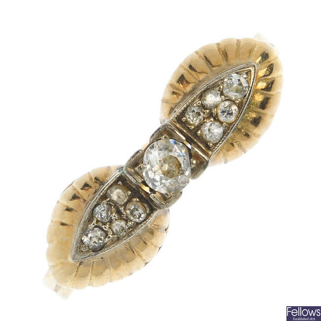 A mid 20th century 14ct gold diamond cocktail ring.