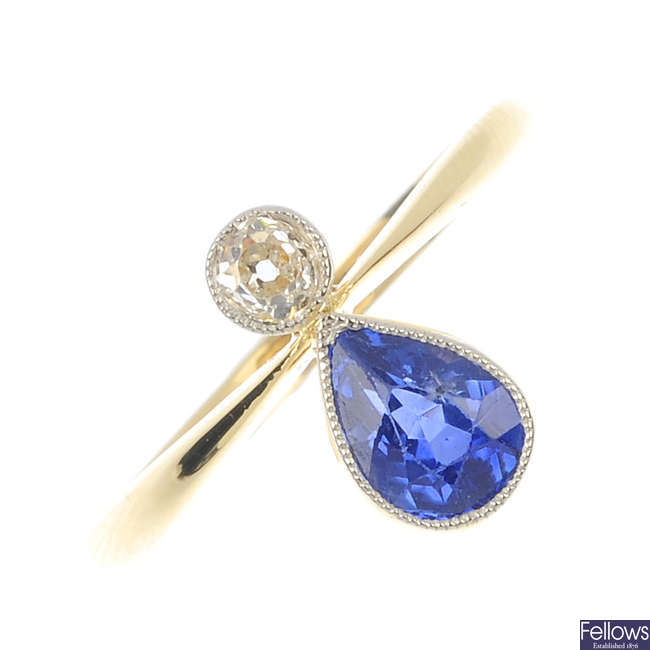 An early 20th century 18ct gold sapphire and diamond ring. 