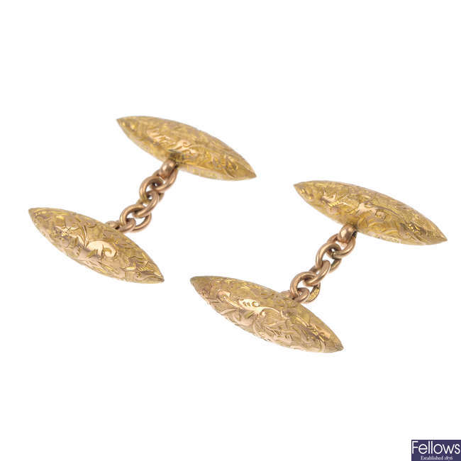 A pair of late 19th century 9ct gold cufflinks. 