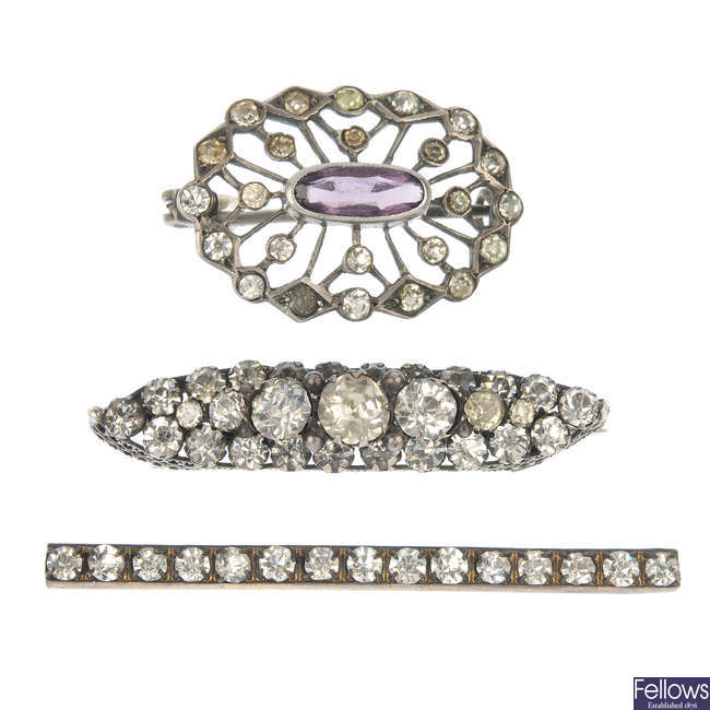 A selection of three early 20th century paste items of jewellery.