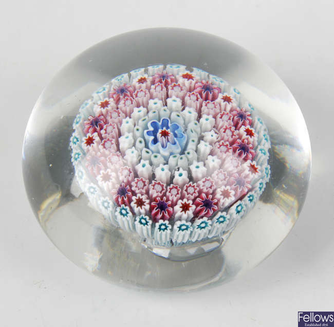 An Old English close packed millefiori paperweight