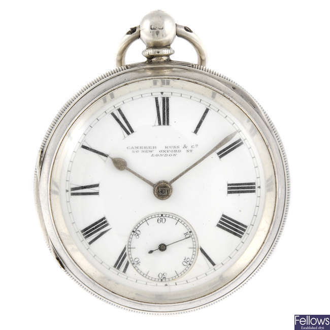 A silver open face pocket watch by Camerer Kuss & Co.