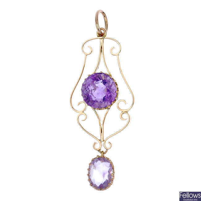 An early 20th century 9ct gold amethyst pendant.