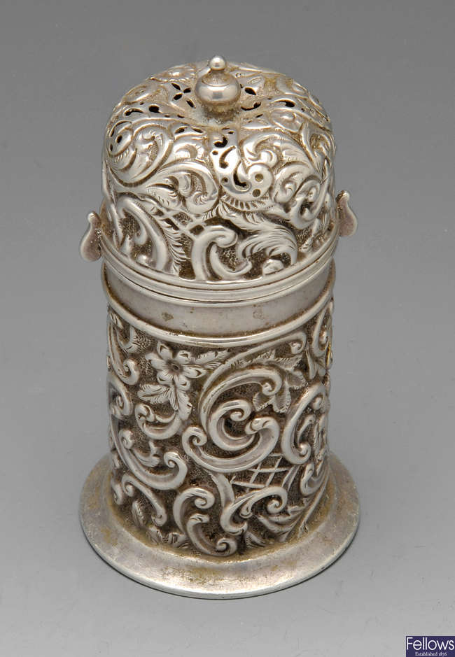 A late Victorian silver lighthouse caster.